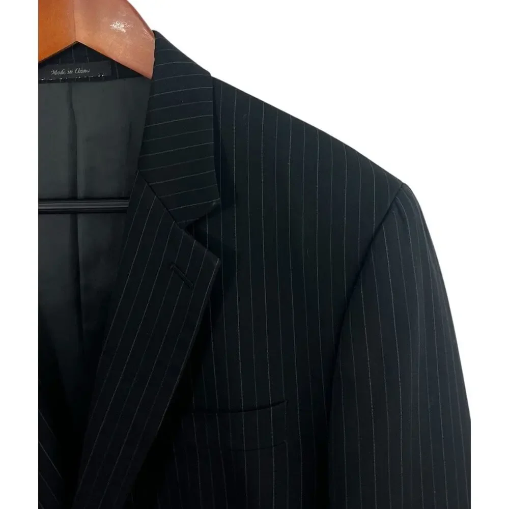 Ralph Lauren Blazer Sport Coat Jacket Mens 42 L Black Pinstripe 100% Wool Preppy